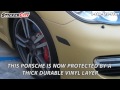 www.stickercity.com - This original gloss black Porsche Panamera Turbo was wrapped with Oracal 970RA matte gold vinyl and 3M matte black vinyl on the roof.