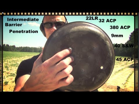 9MM - Here's a redneck intermediate barrier penetration test with 22LR, 32ACP, 380ACP, 9mm, 40S&W, and 45ACP rounds. www.facebook.com/mrgunsngear www.twitter.com/m...