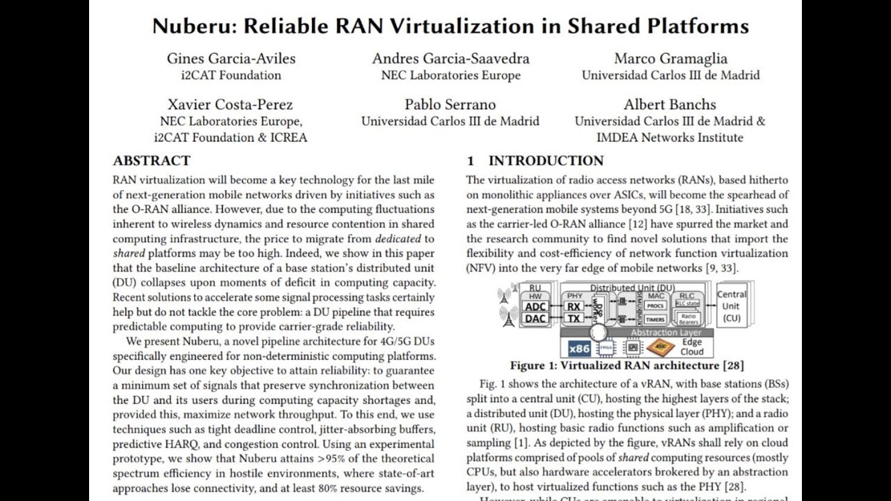 Webinar Nuberu: Reliable RAN Virtualization in Shared Platforms @ IMDEA Networks