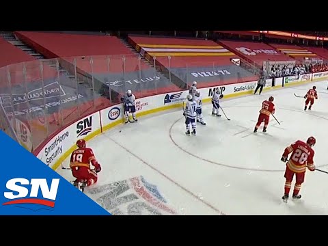 Jake Muzzin Flips Puck At Matthew Tkachuk After Final Horn Causing Scrum Between Leafs & Flames