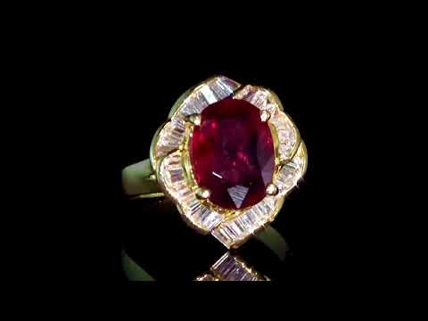 CGL Certified 3.15ct Oval Cut Ruby and Diamond Ring
