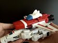 here's my custom skyfire. it took 6 months of work. i bought a classics jetfire figure especially for this kitbash. initially i wanted to create a cartoon skyfire. i ended up making a dreamwave comics skyfire. the only difference between the dw and cartoon version is the head. the kitbash was done by measuring, cutting with a dremel, drilling, sanding, painting, sculpting and a lot of patience. the paint apps on the figure were done in multiple sanded layers. i finished all paint apps with multiple layers of clear coat. the sculpting was done using putty.

used materials:
- electric drill
- electric cutting tool
- hammer
- hobby knives
- screwdrivers
- paintbrushes
- enamel modeling paint
- clear coat
- milliput hobby clay
- protective gear

the head:
i gave it a paint job and filled the gaps between his antennas and the top of his head with putty so that they become one solid piece.

chest:
the cockpit on his chest was given a repaint and an autobot sign. i shortened his nose cone with a dremel and sculpted the ends. the removable chest pieces with outlets on the left and right side of his cockpit had to be custom-made. i used putty for this purpose. since these chest pieces needed to be accurate and have the lines/details of skyfire it was done in several stages of sculpting, drying, adding new layers of putty and more sculpting. then ofcourse, the paint job and clear finish.

waist:
i created the typical skyfire red hip parts using putty and gave it a red/white paint app.

arms:
triangles were added to his lower arms. it makes no sense, but skyfire has those things.

hands:
i painted his hands white.

legs:
i repainted them and gave them the red parts which i made with putty.

feet:
i removed the pointy ends of his feet and sculpted blocky skyfire feet on top of it, after some serious sanding.

back:
i removed the wings from his body by cutting his upper backplate at the ends. i refilled it with putty, sanded it and gave it some paint.

backpack:
i had to reconstruct skyfire's backpack. i took classics jetfire's rocket boosters, cut certain parts, reversed the upper booster parts and drilled holes. i made custom screws that hold the parts together. the gaps were filled with putty and sanded. i used the plastic strips included in the box, cut one of them and used it to connect both parts of the sliding mechanisms on the back with the center block. 2 small wings were sculpted on the center block. i provided the lower part of the center block with 4 holes and mounted it with custom made screws to the boosters so that i can still mount the backpack to skyfire.

i mounted his wings onto the backpack in such a way that i can transform them. i bought some articulation parts to hold the wings upward when skyfire is in robot mode. these parts are integrated into the backpack using putty.