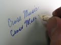 This is the Sailor fountain pen with the Cross Music nib. Notice how the nib is cut the opposite way of a regular Music nib. It is broader on the cross stroke and the lower the positioning of the nib to the paper the juicier the line.
