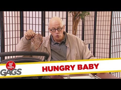 Hungry Baby Devours Juicy Steak