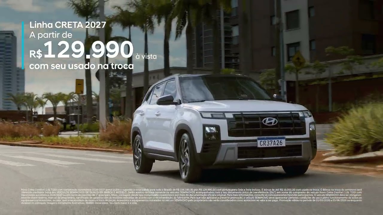 Hyundai CRETA 2027 com versões a partir de R$ 129.990 à vista com seu usado na troca