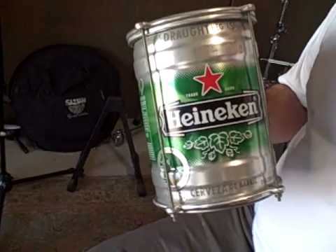 I make drums from recycled Heineken beer mini kegs.