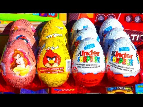 12 Toy Surprises Kinder Surprise Cinderella Disney Princess Surprise Eggs Easter Angry Birds Toys!