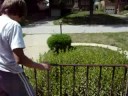 Jumping off a porch.