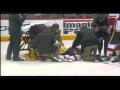 2010-05-12 | Daymond Langkow Takes a Puck in the Neck and Falls Awkwardly 03.21.10 ~> Daymond Langkow Takes a puck in the neck and falls awkwardly on his head he later was taken off on a strecther. ()