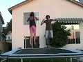 A young girl jumps on a trampoline but then she rips hole through trampoline and falls. Here is another funny video, check it out: www.youtube.com