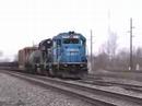 NS C1J, the Conneaut to Ripley, New York roadswitcher, was powered by NS GP38-2 5358 in Conrail paint, and an SD40-2 (NS 3446) on April 7, 2008.