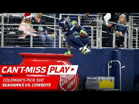 Video: Coleman Gets Pick 6 & Hops in Salvation Army Bucket to Celebrate! | Can't-Miss Play | NFL Wk 16