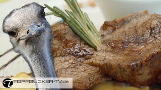 Straussensteak auf Rotwein-Balsamico-Linsen | Rezeptempfehlung