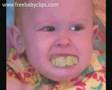 The baby has big teeth