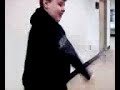 Patrick hitting Julian with his new weapon!