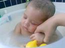 Emmet sleeps in tub again