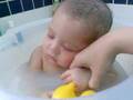 Emmet sleeps in tub again