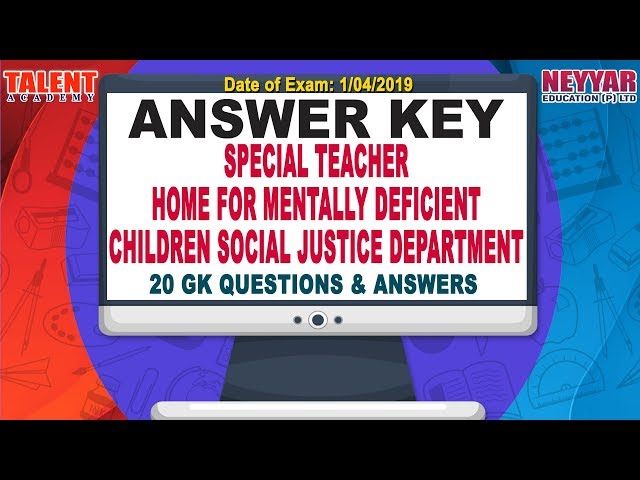 Kerala PSC Today's (01/04/2019) Exam Special Teacher in Social Justice Department | GK | Answer Key