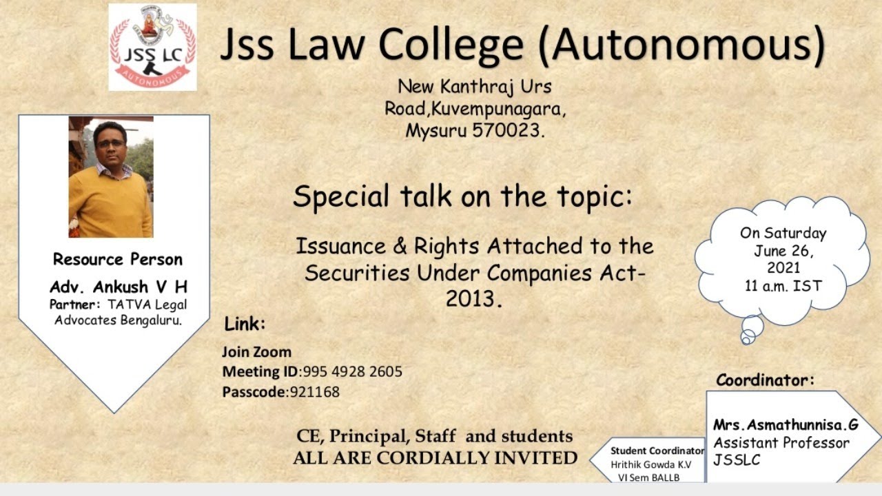 Special Talk on Issuance & Rights Attached to the Securities under Companies Act 2013