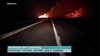 Incêndio em Canavial: Estrada vicinal ente Lins e Sabino
