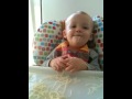 Aiden eating(playing) with spaghetti