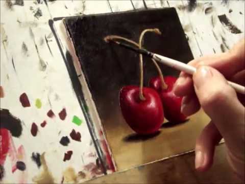 painting cherries - http://janepalmerfineart.blogspot.co.uk/ A painting of cherries painted from life. canvas board size- 10 x 10 cm find me on Facebook ~ https://www.facebook.c...