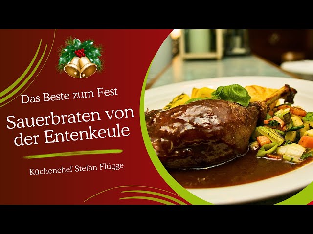 Sauerbraten von der Babarie Entenkeule mit Wurzelgemüse und Rosmarinkartoffeln