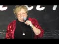 comedian mrs. hughes performs her observational comedy live.