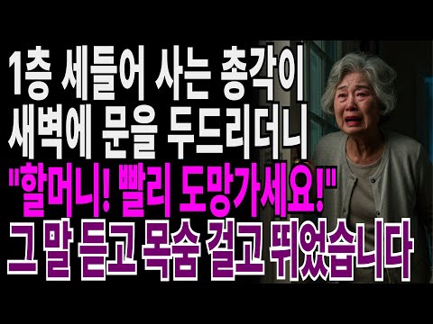 1층에 세들어 사는 총각이 새벽에 문을 두드리더니 "할머니! 빨리 도망가세요!" 그 말 듣고 목숨 걸고 뛰었습니다. |부모자식갈등 | 사연 이야기 | 오디오북