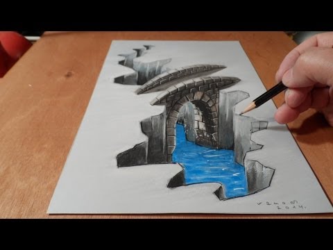 Illustration, Drawing a 3D Bridge, Trick Art