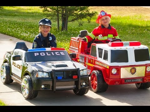 Power Wheels Race - Policeman vs Fireman!