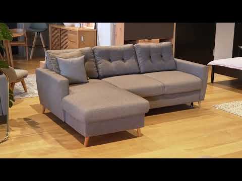 Ecksofa SOLA mit Longchair Webstoff Luba: Grau - Longchair davorstehend links - Ohne Schlaffunktion