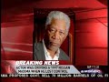 update on condition of actor morgan freeman who was 'very seriously injured' in a car crash in tallahatchie county, mississippi on sunday evening 03 august 2008
originally aired from 3:09 pm cdt monday 03 august 2008
http://wesawthat.blogspot.com/2008/08/actor-morgan-freeman-very-seriously.html
====
mississippi highway patrol spokesperson ben williams said freeman, 71, and a passenger, demaris meyer, were traveling eastbound on mississippi highway 32  in tallahatchie county around 11:30pm when his vehicle went off the edge of the road.
the ap reported the maxima belonged to meyer, a memphis resident.  she was released from the hospital monday.
http://www.wmctv.com/global/story.asp?s=8783679