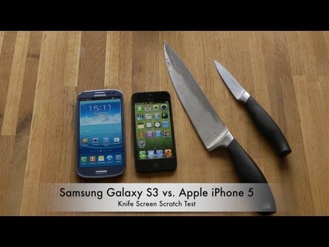 Samsung Galaxy S3 vs. Apple iPhone 5 - Knife Screen Scratch Test