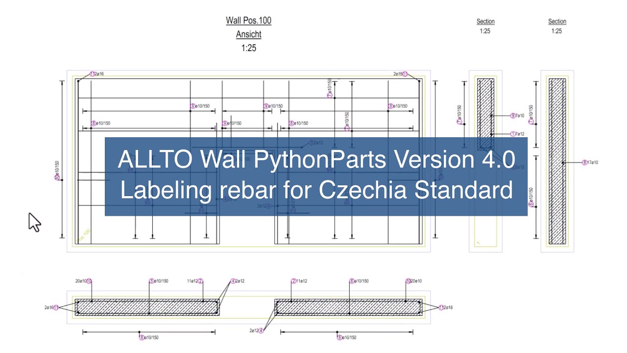 ALLTO Wall PythonParts Version 4.0 - Labeling rebar for Czechia Standard