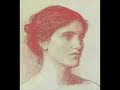 john william waterhouse - a portrait drawing in red chalk is compared to some other works by waterhouse. 
~
the drawing was titled, 'portrait head of aline henderson'. aline was the daughter of h.w. henderson. many works by waterhouse were part of the henderson family collection. 
~
her uncle was alexander henderson, 1st lord faringdon.
http://www.johnwilliamwaterhouse.com/patrons-collectors/henderson-alexander-1st-lord-faringdon.html
~
waterhouse became a friend of the family and presented this drawing as a wedding present to aline in 1911.