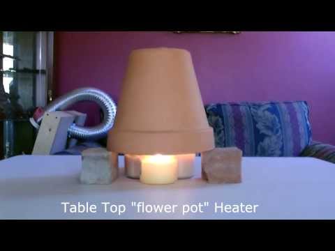 heater - Candle Powered Space Heater. This Homemade Radiant Air Heater is easy to make and small enough to be placed on table top or desk top. clay pots absorb the he...