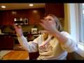 Woman gesturing during interview.