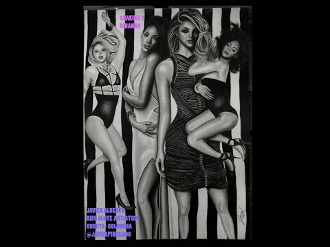 Shakira y Riahanna - dibujo a carboncillo