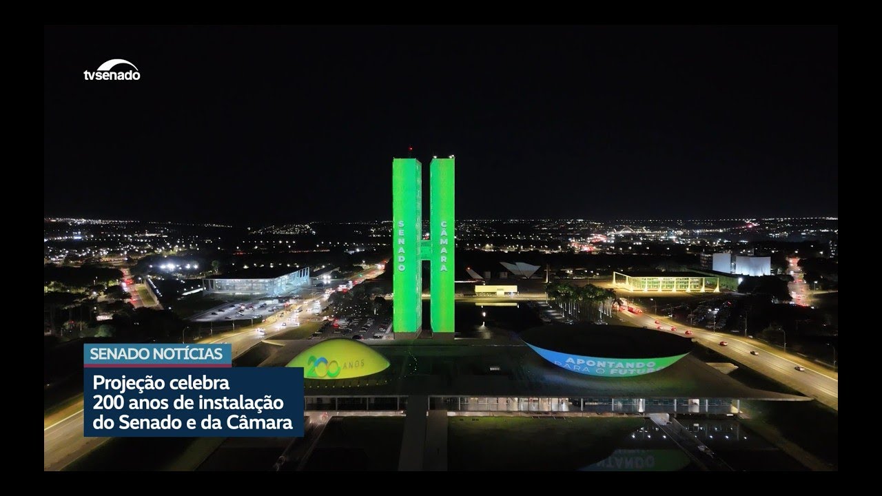 Projeção no Palácio do Congresso celebra 200 anos do Poder Legislativo no Brasil