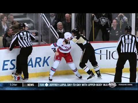 Deryk Engelland vs Ryan Clowe fight April 5 2013 NY Rangers vs Pittsburgh Penguins NHL Hockey
