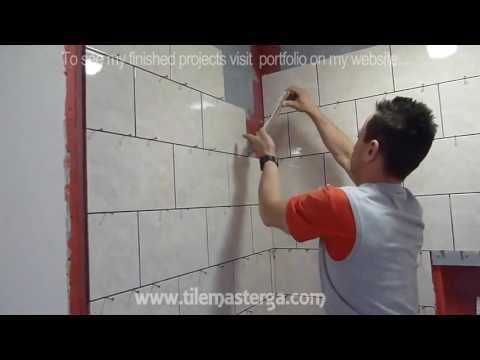 tiles - In this clip i am continuing tile installation in walk in shower walls - Installing shower surround step by step!!! Brick, staggered tile pattern ! In this V...