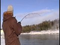 Winter fishing for salmon in River Lule, Swedish Lapland