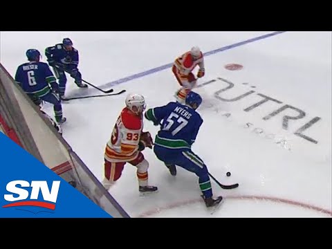 Tyler Myers Steals Puck In Neutral Zone And Fights Through Flames To Score