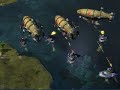 red alert 3 concept art video.

note: the beta will be around end july! ra3 will release around october, this year.

music:
hell march from frank klepacki.

known facts for red alert 3:
- the allies and soviet will fight it out again. this time, a third faction will be in the game. it is the empire of the rising sun (eotrs).
- most buildings can be plased on both land and water.
- rescources can be found in the water, as well as on land.
- the eotrs will have a different build system (probably no mcv).
- tanya will be back. boris won't. the soviets get a female hero named natasha.
- soviet classics, like the like the kirov airship, the terror drone and apocalyps tank will be back. the v3 from ra2 is replaced with the v4. this unit has tracks, and is fully amphibic.
- the tesla unit will be back to. the tesla trooper and the stingray (tesla boat)
- the soviet buildings build on the field. refer to the hd trailer to see this in action. the allies build as in c&c3: tib wars/kw. 
- frank klepacki will do the soundtrack in ra3. unfortunately, there won't be a 