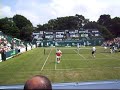 cedric pioline, peter mcnamara, barry cowan and the eccentric mansour bahrami play a little game of net volleys pleasing the warm liverpool crowd
