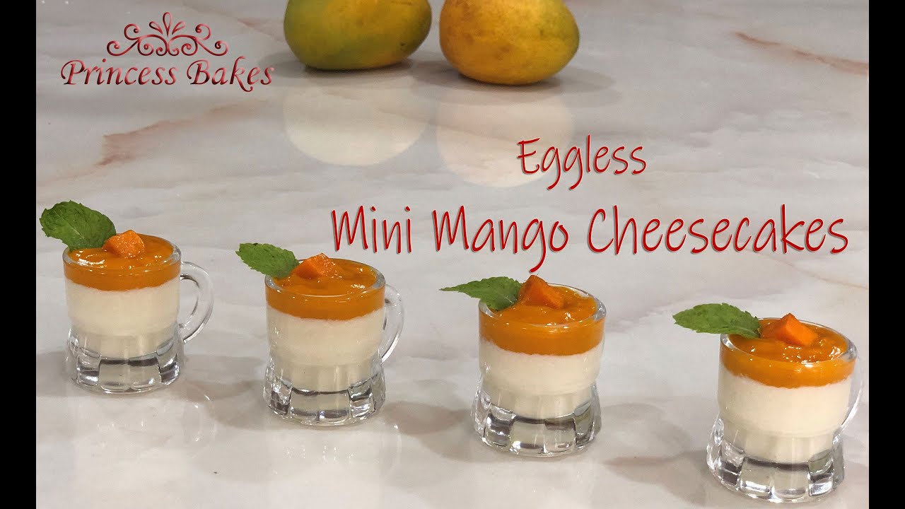 Eggless Mini Mango Cheesecakes