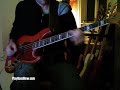 always nice to play around with open strings, here the open d string and using notes from the d mixolydian scale on the g string.
you only get this sound and feel with a pick, it would just sound wrong with fingerstyle, therefore all you young bassplayers starting out: be able to play  fingerstyle, slap and pickstyle, if you aim at being serious bassplayers that are able to cover many styles.
go to http://playbassnow.com for more free grooves, fills & basslines.