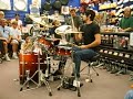 there was a drum off at guitar center last year and tommy just dropped in last minute and won.