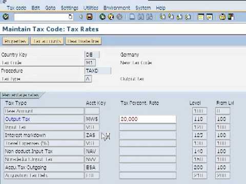 how to define tax code in sap mm